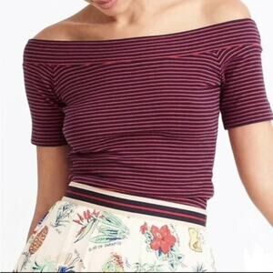 J. Crew Women Red/Navy Stripe Boatneck Short Sleeve Knit Top Size M Preppy